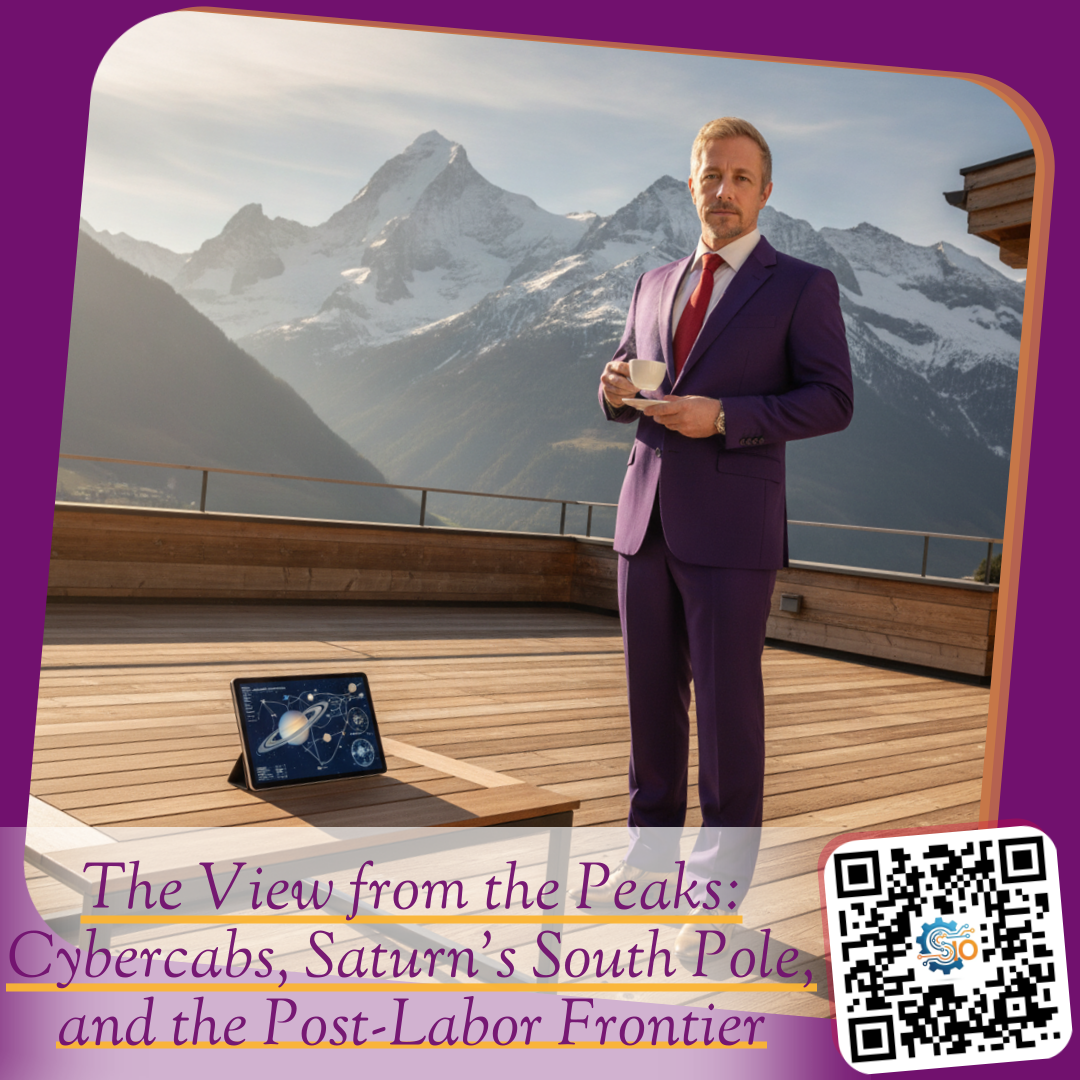 The View from the Peaks: Cybercabs, Saturn's South Pole, and the Post-Labor Frontier